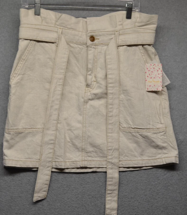 People Womens Ivory Tie Pocketed Zippered Mini Skirt Size 12