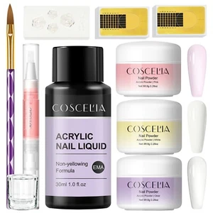 Acrylic Nail Kit For Beginner 8g Clear Pink White Acrylic Powder Liquid Set - Picture 1 of 12