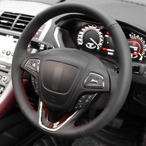 Cubierta de volante de cuero negro cosida a mano con rosca roja para Lincoln mkx mkc - Imagen 1 de 9