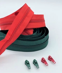 No. 3, Zipper + slider upholstery Red, Green DIY clothing, craft, bags - Picture 1 of 5