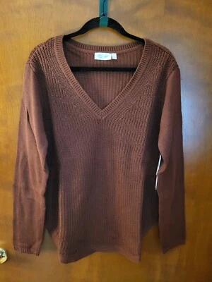 RD стиль стежок исправить V шеи темно-бордовый длинным рукавом свитер размер XL хлопковая смесь новый с Ярлыками  - Изображение 1 из 4