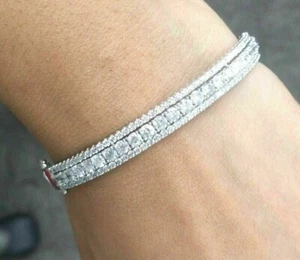 7Ct Round Cut Lab Created Diamond Women's Bangle Bracelet 14K White Gold Plated - Foto 1 di 4