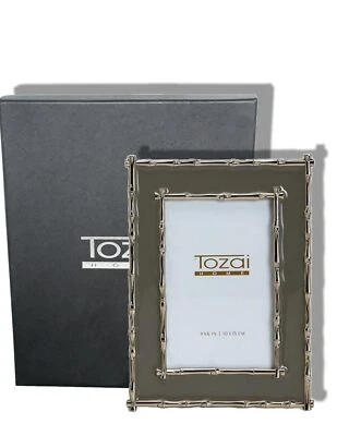 TOZAI Brynn Silver Bamboo Bordered Taupe Enamel Frame 4x6 - Image 1 of 4