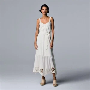 Simply Vera Vera Wang Embroidered Hem Maxi Tank Dress White 2X - Picture 1 of 2
