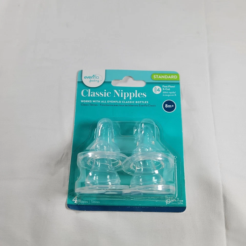 4x Evenflo Classic Fast Flow Standard 6 MO Bottle Silicone Nipples No BPA
