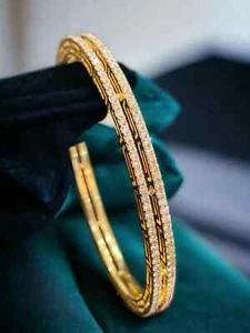 Pave 4,98 Cts Rotondo Brillante Diamanti Doppia Fila Bangle Braccialetto 14K Oro - Foto 1 di 16