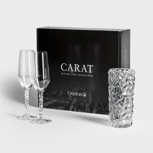 Orrefors Carat 3 Piece Gift Set - Carat Vase + (2) Champagne Glasses - Picture 1 of 4