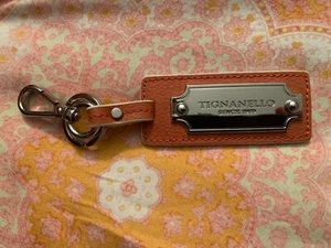 Tignanello Cuero Marrón Plata Llavero Anillo/Clip Bolso Dije Etiqueta - Imagen 1 de 5