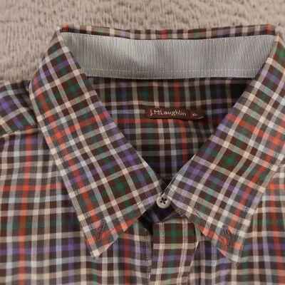 J McLaughlin Shirt Mens XL Brown Red Gingham Check 100% Cotton Tartan Button Up - Image 1 of 4