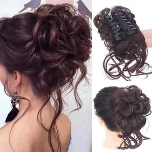 Natural Clip on Messy Bun Hair Piece Extension Hair Claw Clip Wedding Dark Brown - Picture 1 of 4