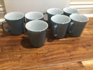 Vintage Corning Pyrex Glass Slate Blue over White Coffee Mugs Set of 7 T14 - Picture 1 of 9