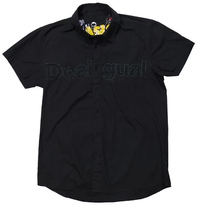 Camisas básicas masculinas Desigual pretas com botões tamanho G mangas curtas algodão - Imagem 1 de 4