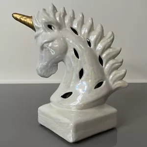 White Iridescent Glazed Ceramic Unicorn Figurine w Potpourri Fragrance Sachet - Picture 1 of 23