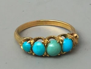 Victorian 18ct Yellow Gold & Turquoise Ring Size M.5 AF ABBZX - Picture 1 of 7