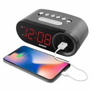 Sharp DIGITAL ALARM CLOCK with RAPID CHARGE 2 AMP USB PORT for Smartphone Phone - Picture 1 of 10
