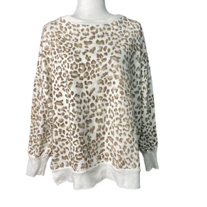 CASLON Womens XL Ivory Beige Leopard Print Side Slit Cotton Pullover Sweatshirt - Picture 1 of 7