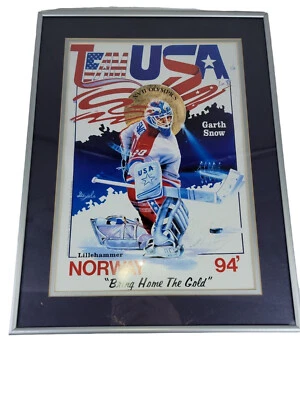 Equipo Olímpico XVII 1994 EE. UU. Hockey Garth Snow Enmarcado Firmado Ron Deziel Artista Foto 1 de 4