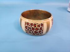 8" Shiny Domed Jaguar/Leopard Spot Metal & Resin Bangle Cuff Bracelet~Gold Tone