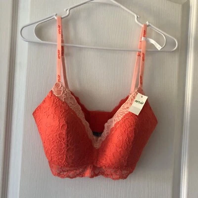 Aerie Womens Bralette Lace Peach Wireless Bra Adjustable Straps Size 34D NWT - Image 1 of 4