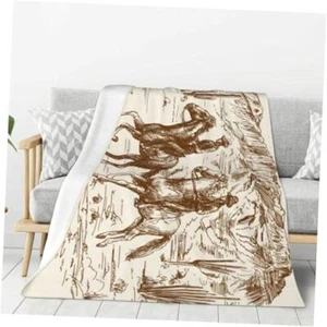 Throw Blankets All Season Ultra 60x50 Inch American Wild Western Desert Cowboy - Picture 1 of 8