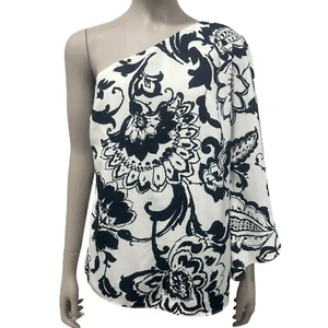 Ralph Lauren One Shoulder Blouse Top Ivory Black Paisley Print NWT Size 2 - Bild 1 von 9