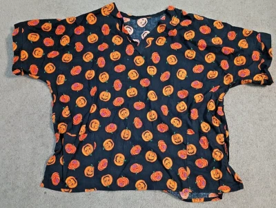 Halloween Nurse Scrubs Top Shirt Pumpkins Jack-O-Lantern Large - Image 1 of 3