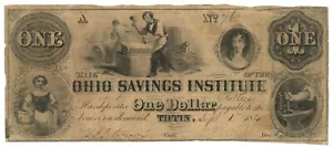 1855 Bank of the Ohio Savings Institute, Tiffin, OH $1 Note No.760 (59839) - Picture 1 of 2