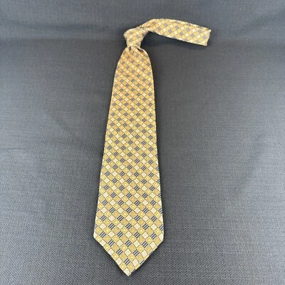 Corbata geométrica para hombre Kenneth Cole New York azul dorado 100 % seda 59L x 4W Foto 1 de 4