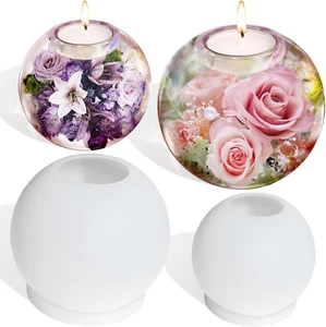 Actvty Tealight Candle Holder Resin Molds, 2 Pcs Sphere Tea Light Holder Molds, - Picture 1 of 15