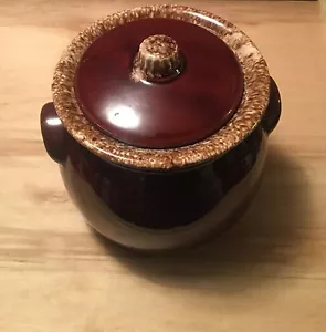 Jarro y tapa de galletas marrón esmaltado por goteo a prueba de horno de casco 2 cuartos de galletas vintage 1960-85 - Imagen 1 de 4