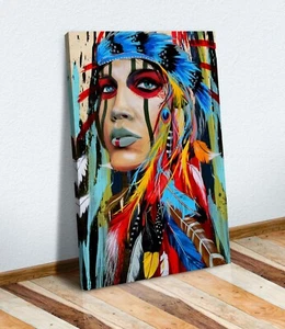 Leinwand Wandkunst Druck Bild abstraktes Gemälde INDIANISCHE INDISCHE FRAU - Bild 1 von 5