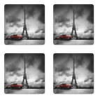 Ambesonne Eiffel Tower Coaster Set of 4 Square Hardboard Gloss Coasters