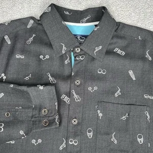 Nat Nast Shirt Mens Medium Silk Wool Blend Black Music Print Band Lounge Party M - Picture 1 of 16