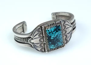925 Argento - Bracciale Massiccio Vintage - Turchese - Navajo, Gioielli Indiani - Imagen 1 de 7