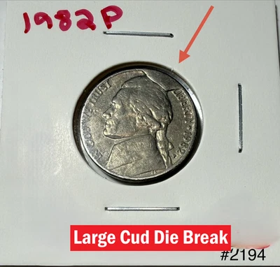 1982-P Lincoln Penny MINT ERROR • Large Obverse CUD Die Break Variety - Image 1 of 3