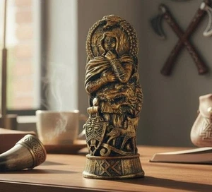 Loki Norse God Statue 8" Golden Bronze - Dragon & Shield - Neu - Bild 1 von 8