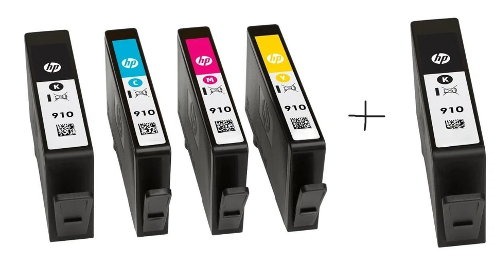 Genuine HP 910 Ink Cartridges 5-Pack – 2 Black + 3 Color ( Warranty  21 thru 23) - Image 1 of 1