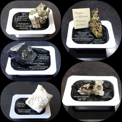 Superbe lot 5 pièces Quartz diamant Roche Tourmaline verte Chalcopyrite Calcaire - Photo 1/4