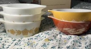 Vintage Pyrex Herbst Ernte Weizen verschachtelte Rührschüsseln 5er Set siehe Beschreibung - Bild 1 von 20