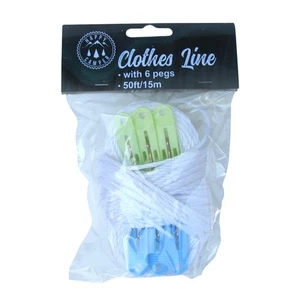 50 Fuß Synthetik Outdoor Wäscheleine Wäsche Wäsche Trocknen Kordel Leine Wäscheklammern Set - Bild 1 von 5