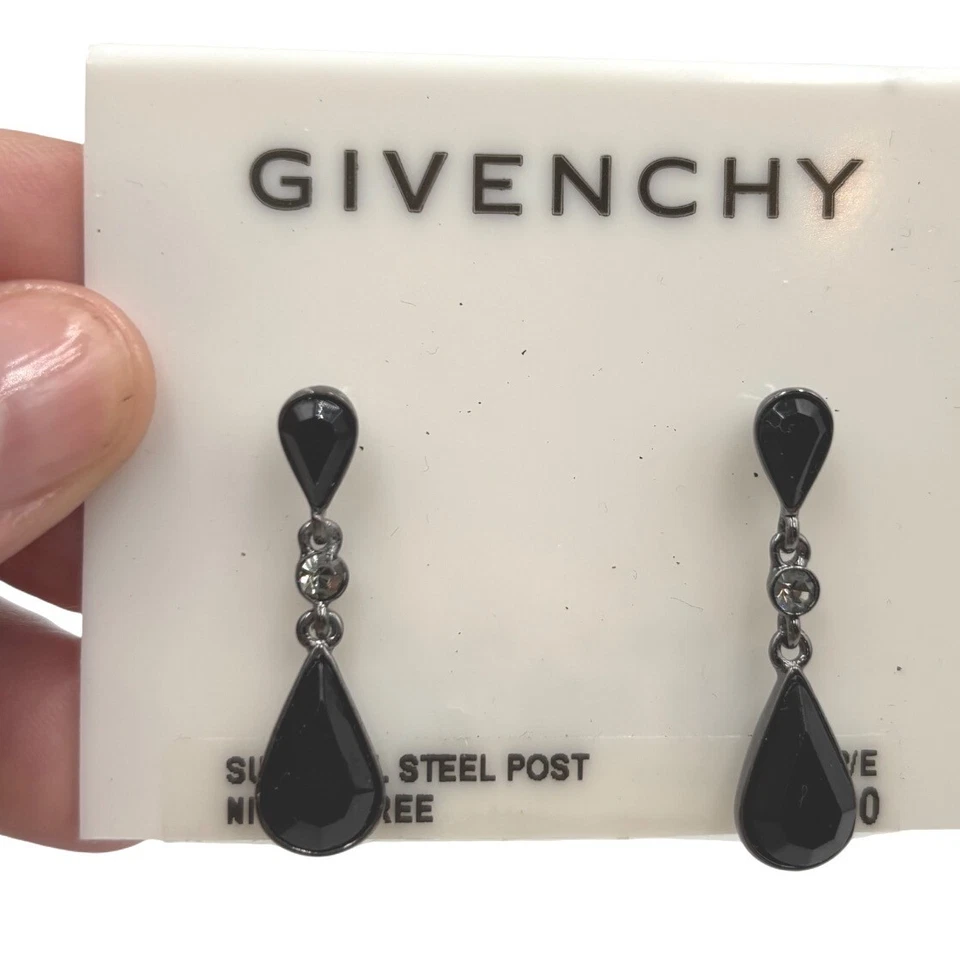 Pendientes colgantes Givenchy vintage nuevos con etiquetas piedra negra postes de acero joyería Navidad Foto 1 de 4