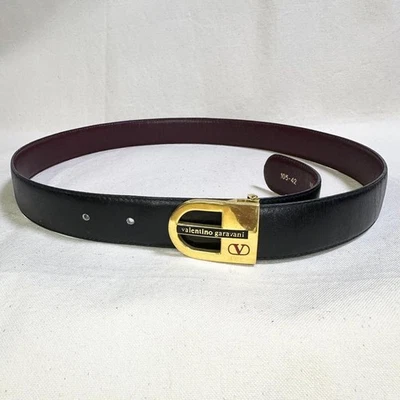 Valentino Men Belt Garavani Black Leather Gold Buckle Limited Edition VHTF Popul - Image 1 of 4