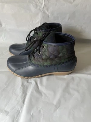 Botas de lluvia para mujer St. John's Bay Denton de tacón plano azul marino/verde a cuadros talla 7 Foto 1 de 4