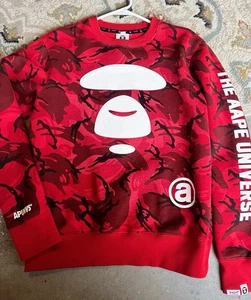 A Bathing Ape Trainer Sweatshirt Long Sleeve Camouflage Logo Fleece Back Medium - Picture 1 of 7