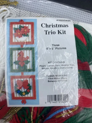 Design Works CHRISTMAS TRIO Cardinal Wreath + Plastic Canvas Kit New Sealed - Image 1 of 4