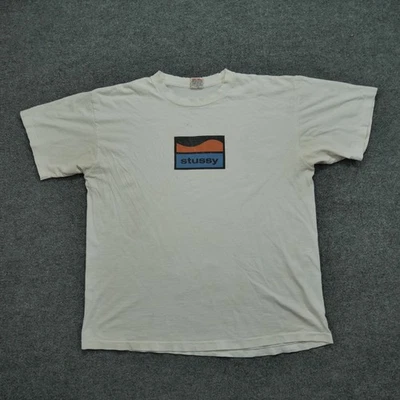 Vintage Stussy T Shirt Mens XL White Box Logo Single Stitch 90s - Image 1 of 4