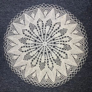 NEW Handmade Crochet Lace Round 20” Inches Diameter Cotton Tablecloth Beige - Picture 1 of 3