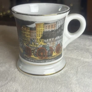 Vintage Ceramic Mustache Mug /Cup THE LIFE OF A FIREMAN Fire Fighter Fire Truck - Picture 1 of 9