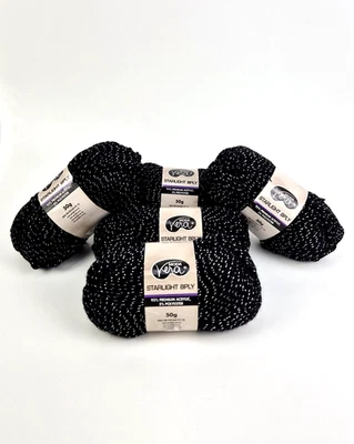 Moda Vera Starlight Black & Silver Yarn 8ply X 5 Balls New - image 1 of 4