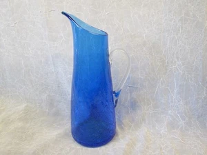 Regenbogen Kunst Glas 12 1/8" hoch BLAU Crackle Krug - Bild 1 von 7